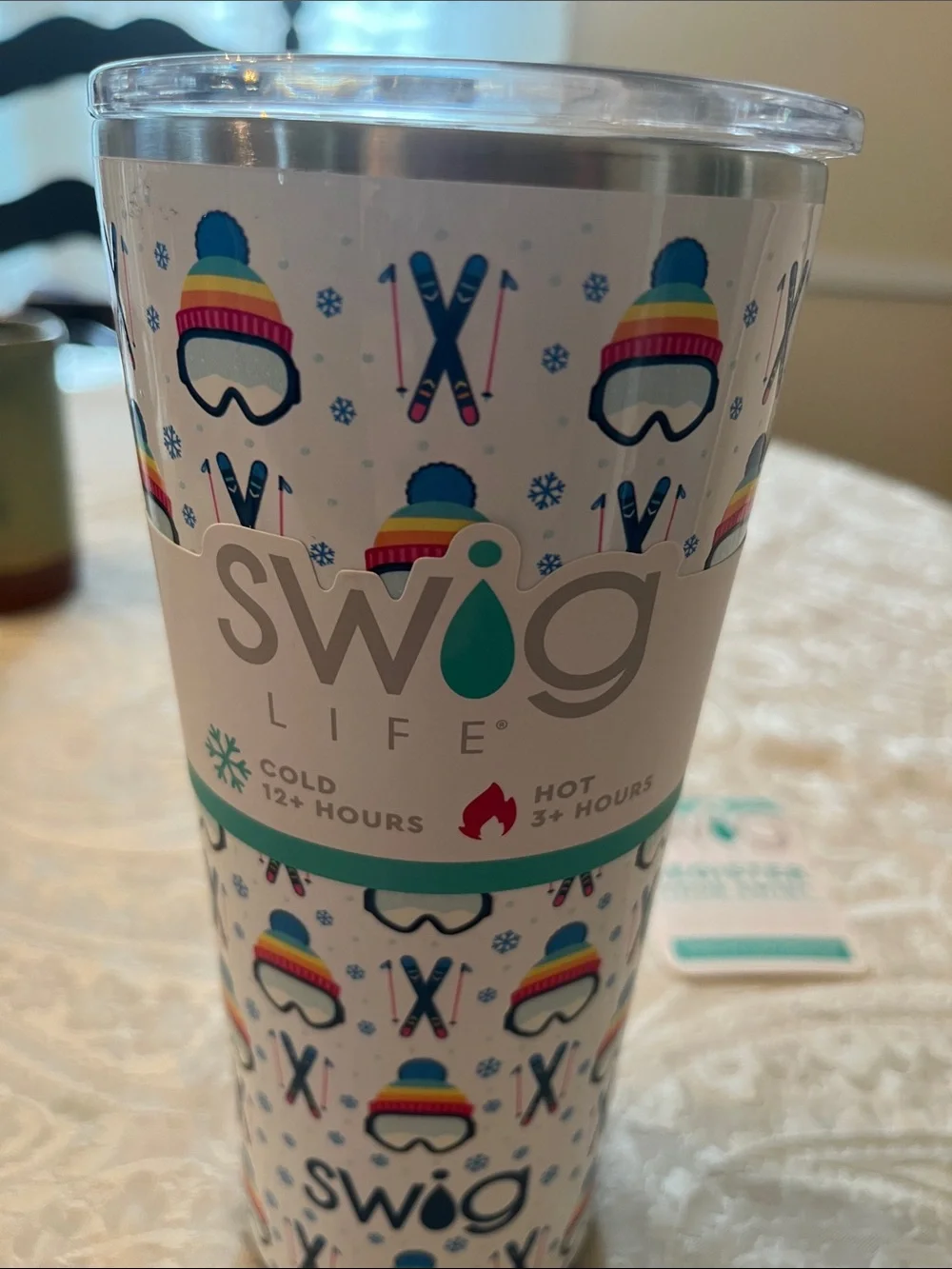 Swig Life Winter Ski Pattern 22oz Insulated Tumbler - White NWT